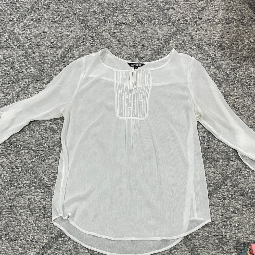 Express Sheer white Blouse with Keyhole Detail